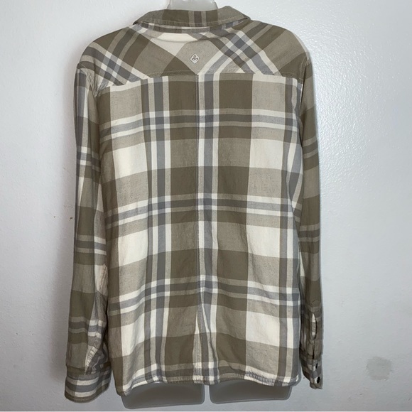 Prana khaki/blue plaid pattern button snap flannel - Picture 5 of 6